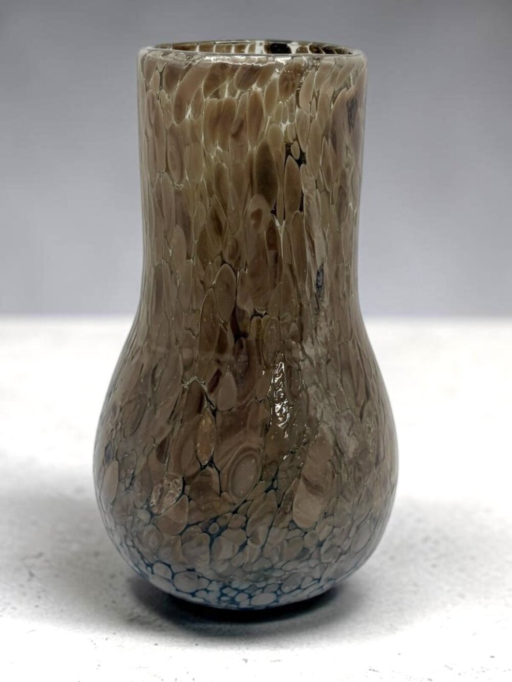 Handcrafted Art Glass Vase Speckled Brown Taupe Swirl Pattern Made in Mexico 8"